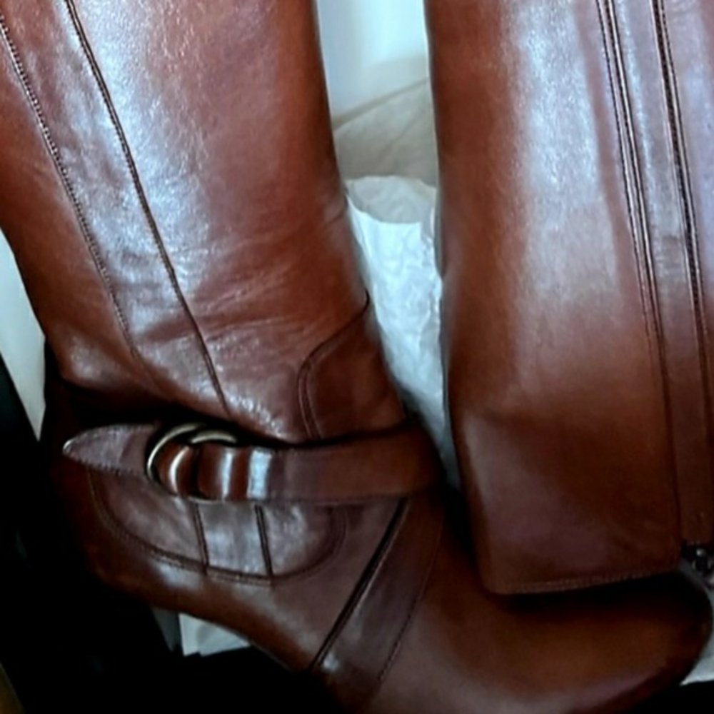 COLE HAAN - Courtney Air Tall High-Heeled Leather Boots - Brown - NIB - Picture 13 of 15